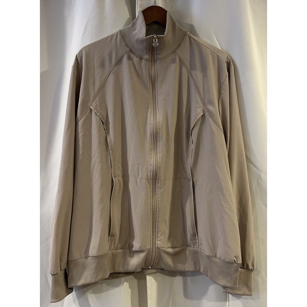 Cherokee Infinity Women's Scrub Jacket Beige Long Sleeve‎ Bomber Pockets Zip